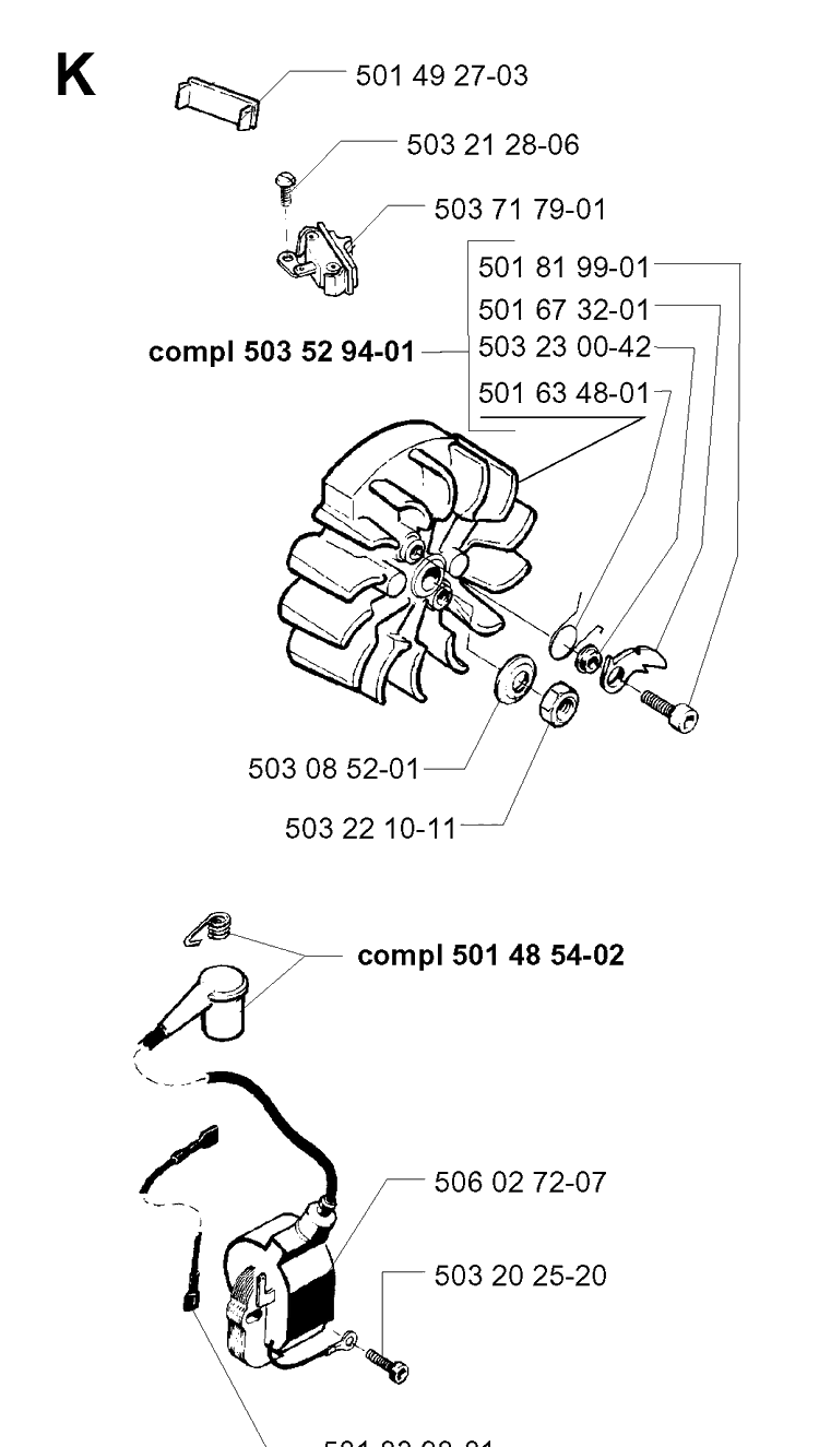 Ignition System Diagram and Parts List for 257 19960100001-19980900000 Husqvarna Chainsaw