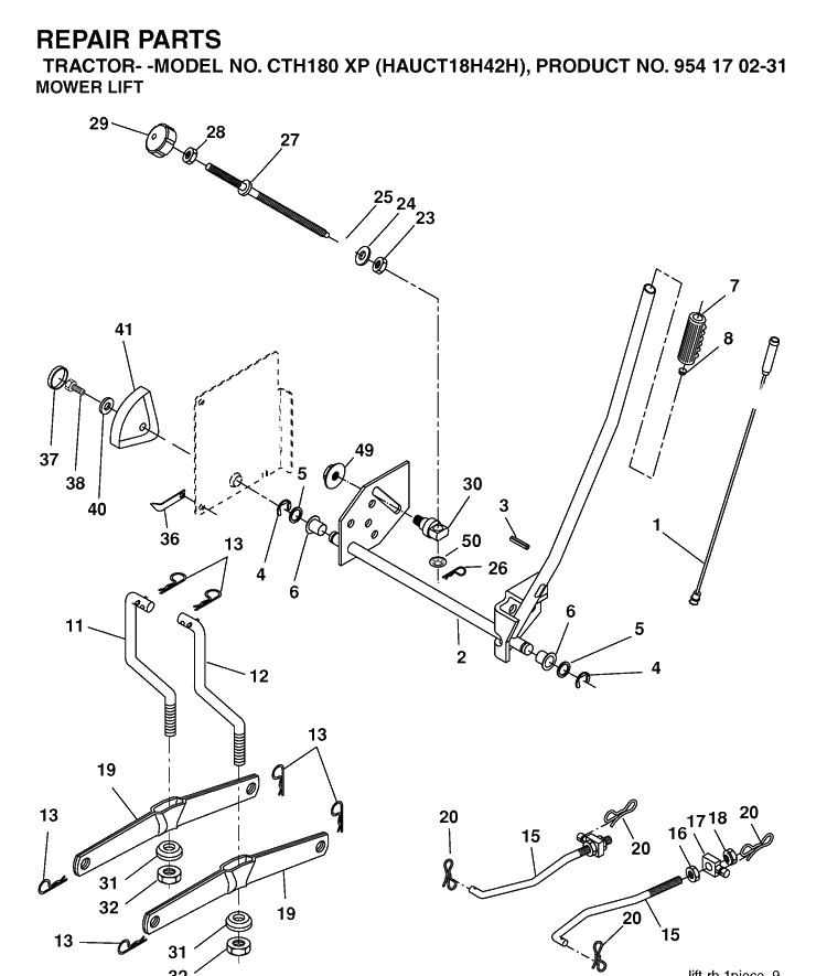 Mower Lift / Deck Lift Diagram and Parts List for CTH180XP (HAUCT18H42H)(2005-05) Husqvarna Lawn Tractor