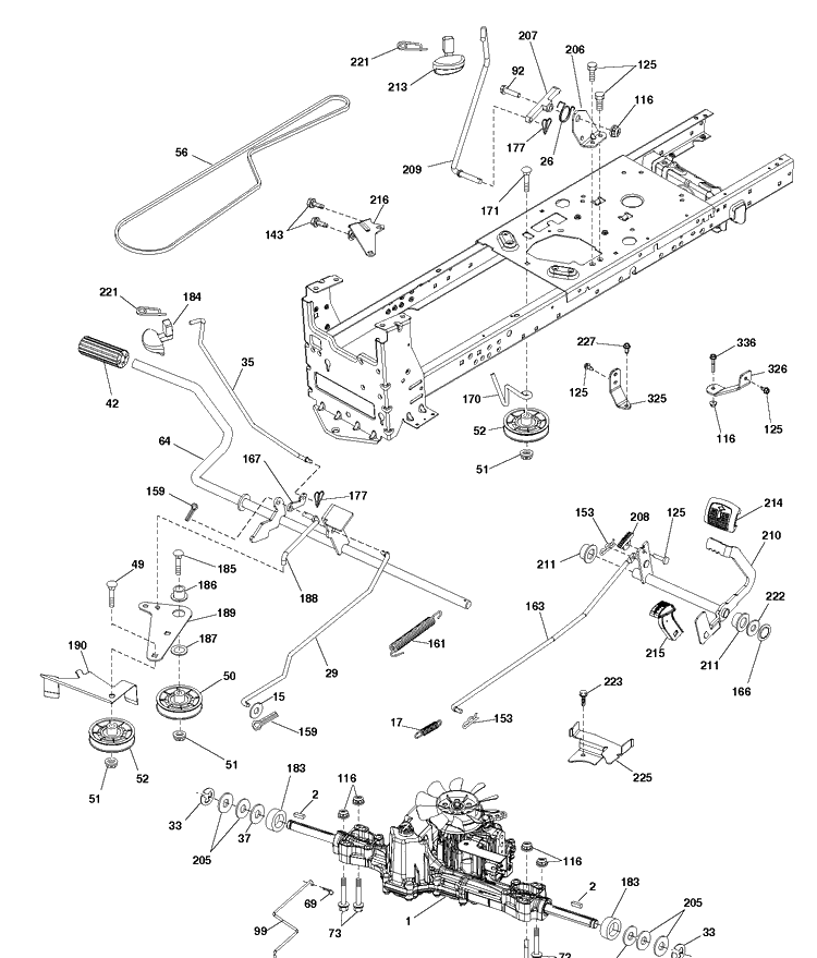 Drive Diagram and Parts List for YTH22V46 (96045006200)(2017-06) Husqvarna Lawn Tractor