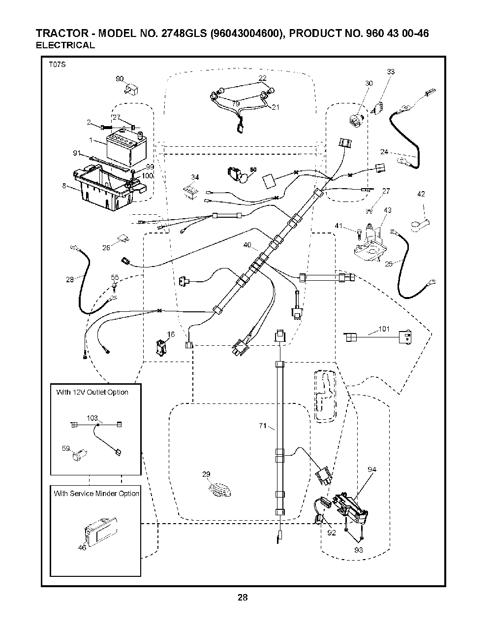Electrical Diagram and Parts List for 2748GLS (96043004600)(2008-01) Husqvarna Lawn Tractor