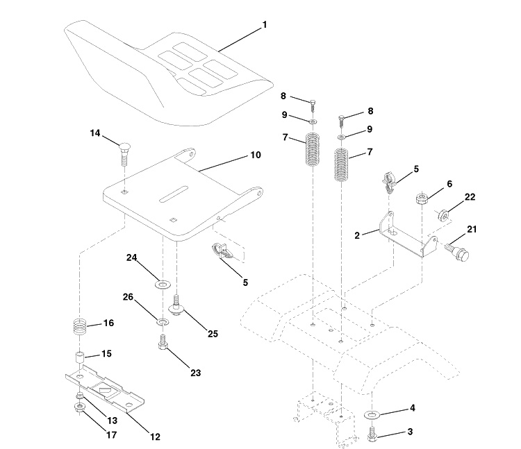 Seat Assembly Diagram and Parts List for LTH120 (954140003B)(1997-12) Husqvarna Lawn Mower