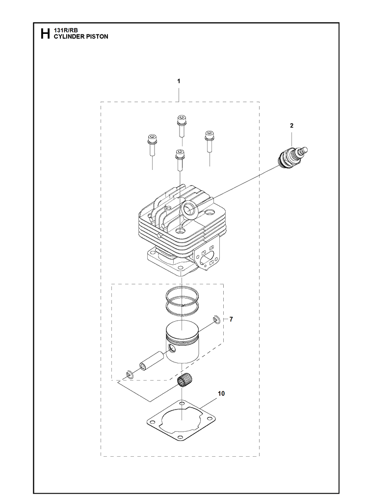 Cylinder Piston Diagram and Parts List for 131RB (967843201)(20181300001-Current) Husqvarna Edger