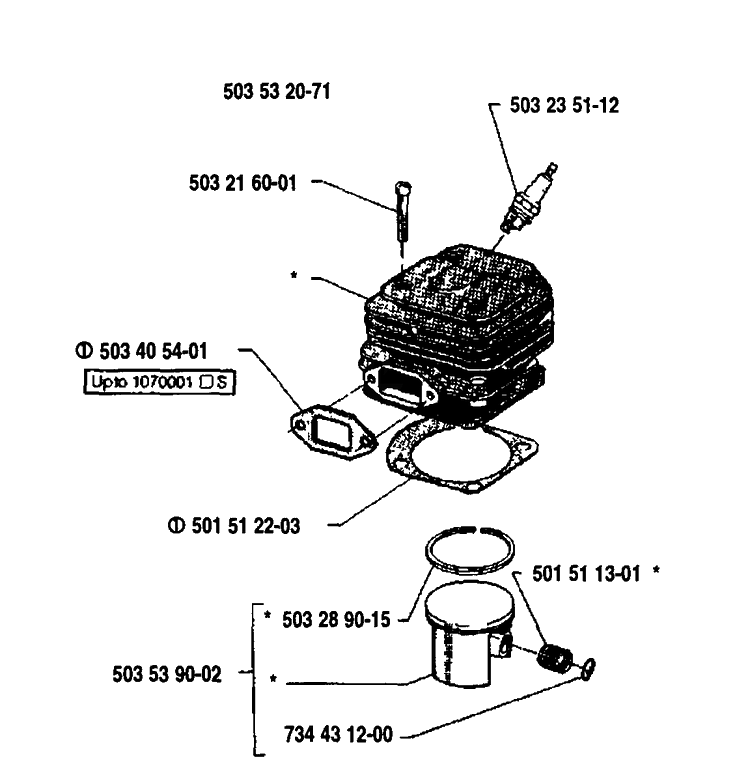 Piston/Cylinder Diagram and Parts List for 61 1991-03 Husqvarna Chainsaw