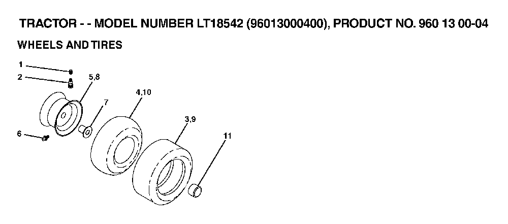 Wheels And Tires Diagram and Parts List for LT18542 (96013000400)(2006-03) Husqvarna Lawn Tractor