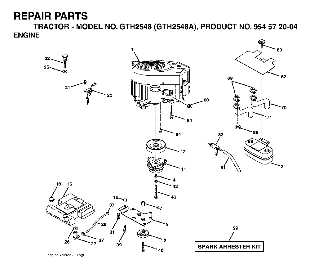 Engine Diagram and Parts List for GTH2548A (954572004)(2004-05) Husqvarna Lawn Tractor