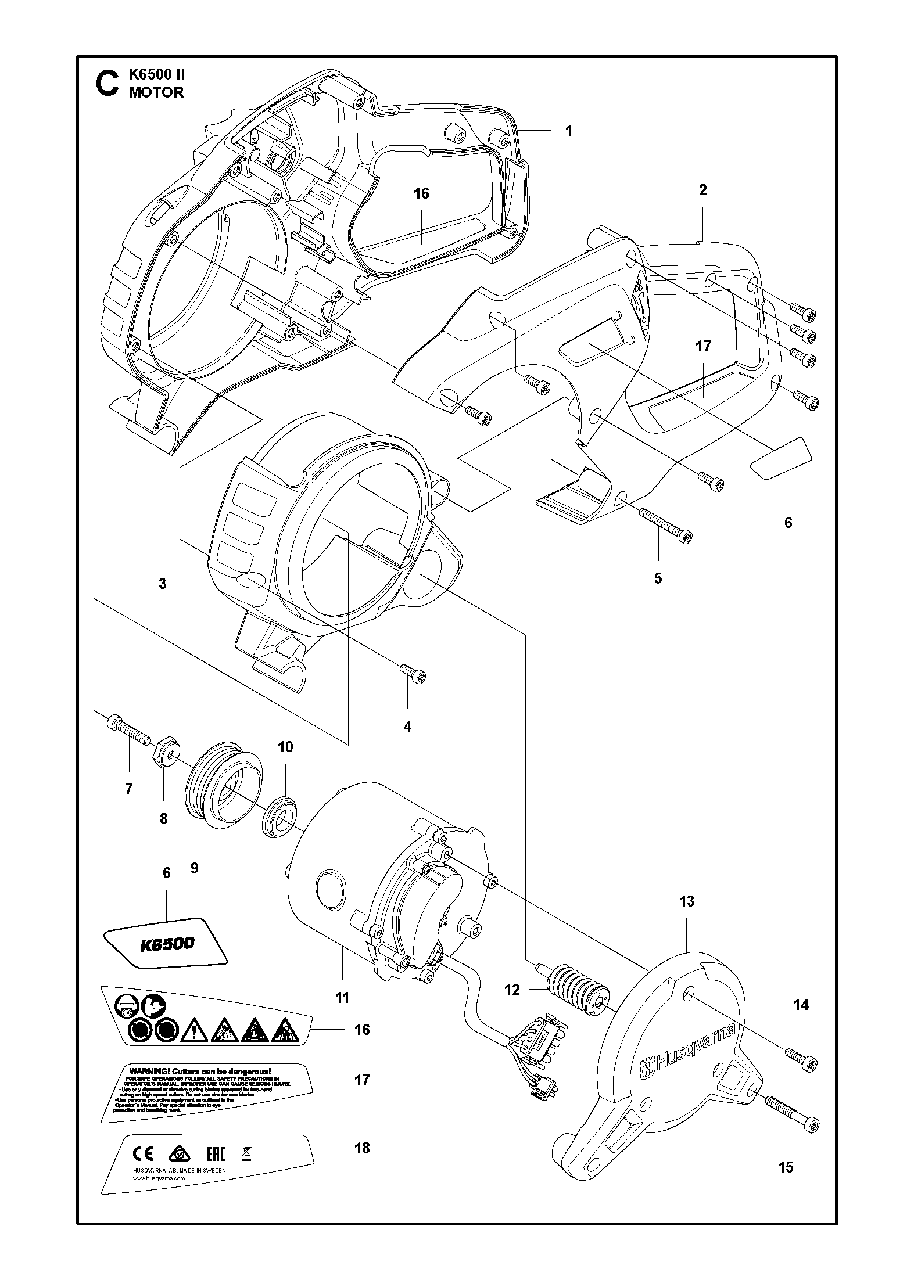 Motor Diagram and Parts List for K6500II 2016-06 Husqvarna Circular Saw