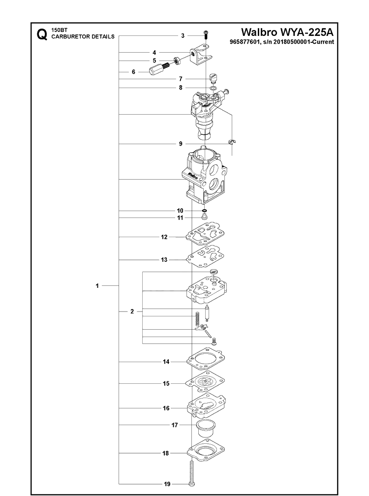 Carburetor Details 2 Diagram and Parts List for 150BT  Husqvarna Leaf Blower / Vacuum