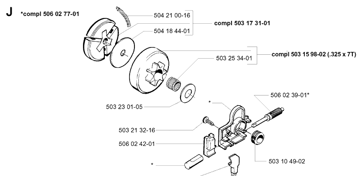 Clutch And Oil Pump Diagram and Parts List for 49 19960100001-19981800000 Husqvarna Chainsaw