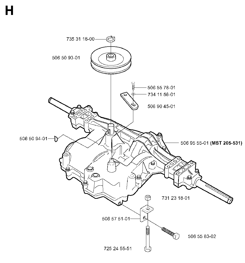 Transmission Diagram and Parts List for RIDER11BIOCLIP (953519901)(2004-01) Husqvarna Lawn Tractor