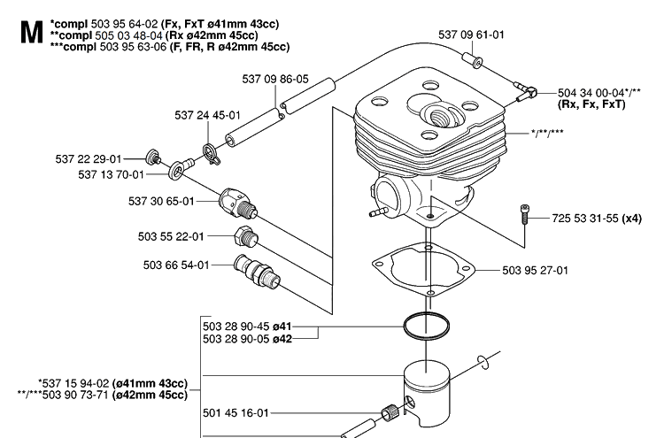 Cylinder Cover Diagram and Parts List for 343R 20064000001-20103600000 Husqvarna Brush Cutter