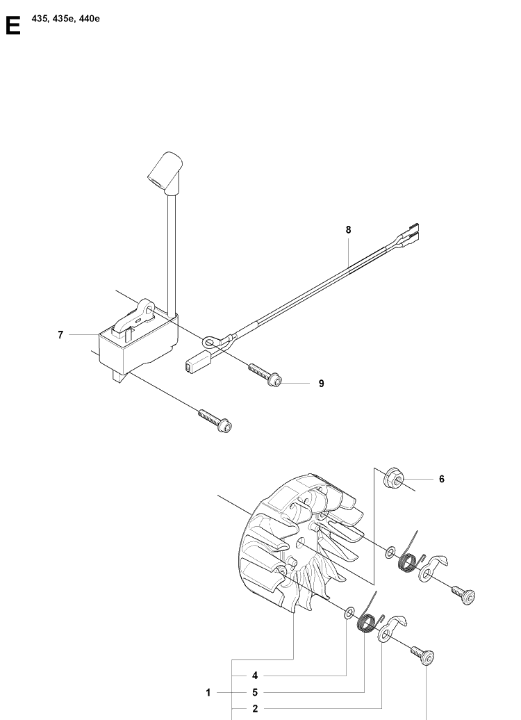 Ignition System Diagram and Parts List for 435 20081800001-20090400000 Husqvarna Chainsaw