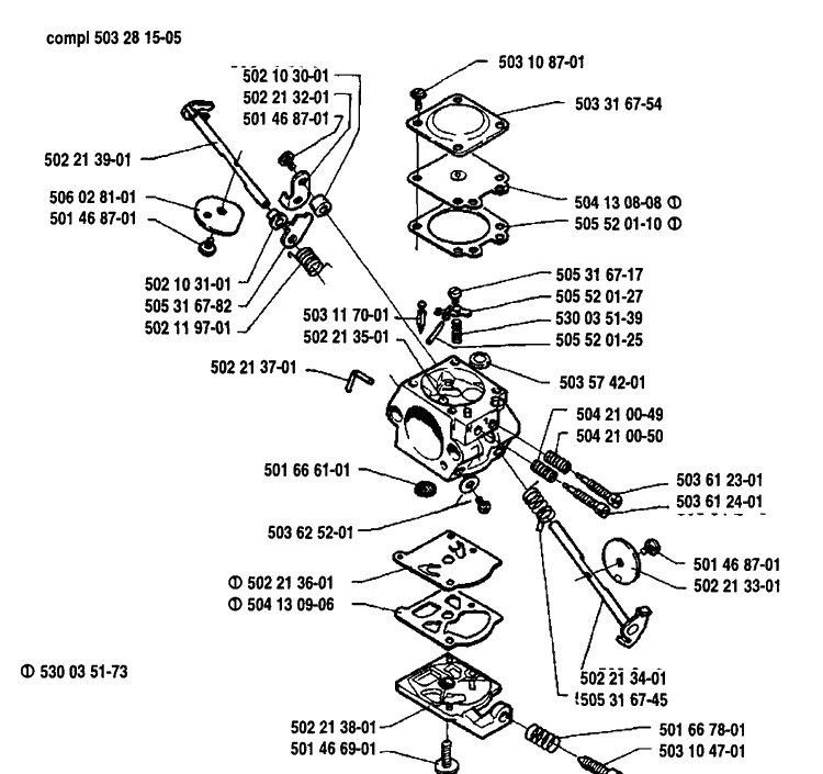 Carburetor Parts Diagram and Parts List for 235R 1992-12 Husqvarna Brush Cutter