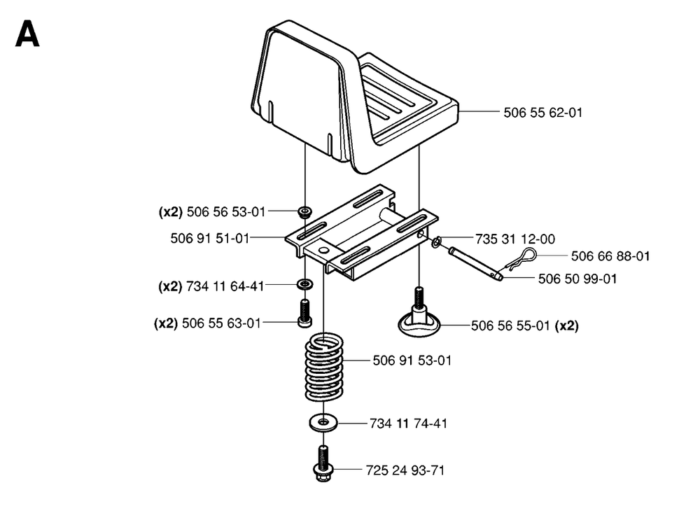 Seat Diagram and Parts List for R16 (953521401)(2006-01) Husqvarna Lawn Tractor