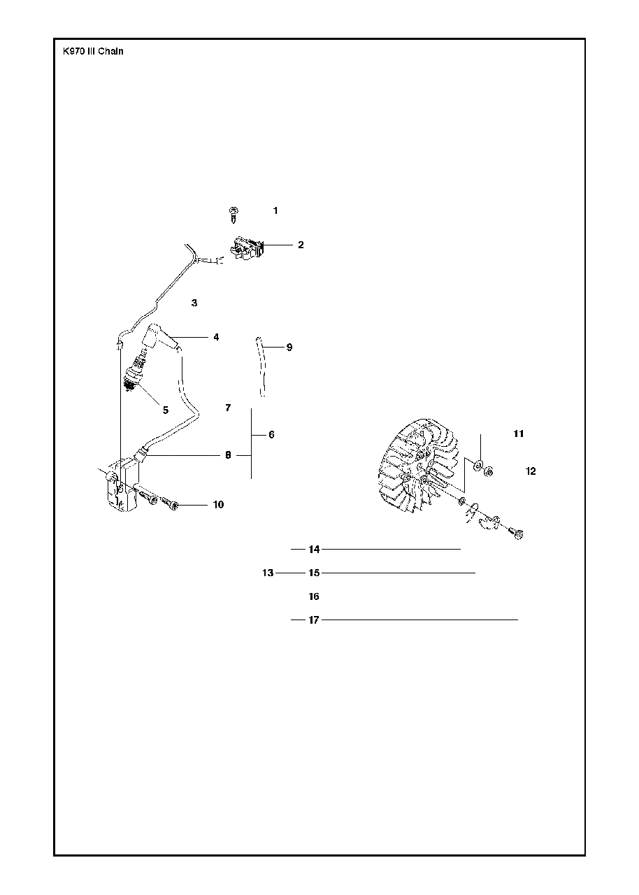 Ignition System Diagram and Parts List for K970IIICHAIN 2017-03 Husqvarna Circular Saw