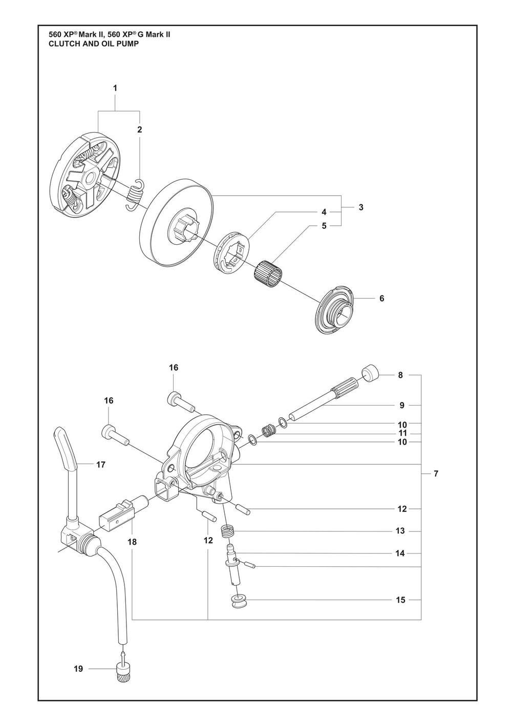 Clutch And Oil Pump Diagram and Parts List for 560XPMARKII  Husqvarna Chainsaw
