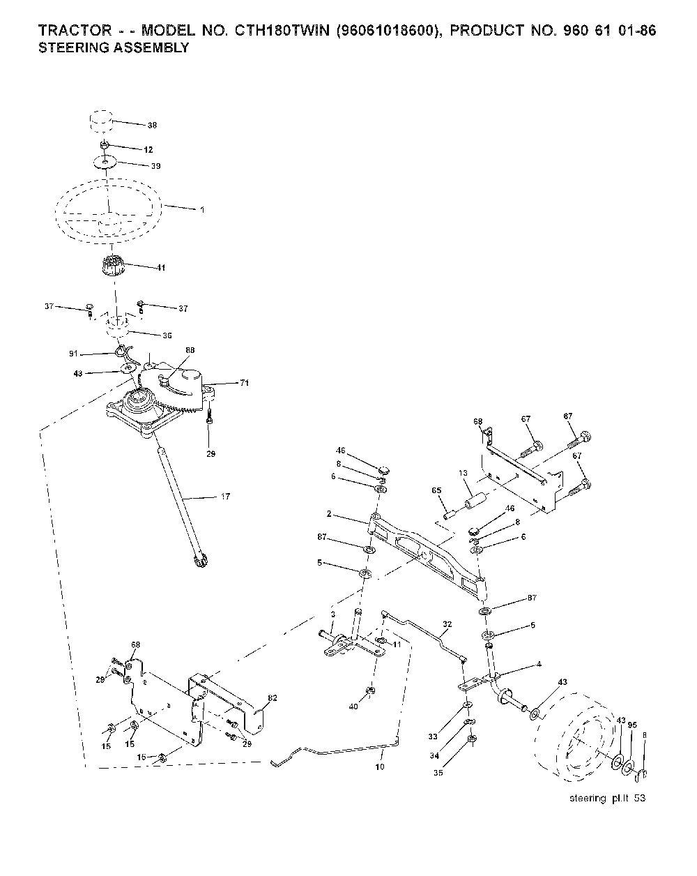 Steering Diagram and Parts List for CTH180TWIN (96061018600)(2008-08) Husqvarna Lawn Tractor