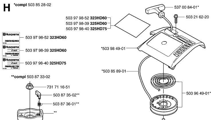 Starter Diagram and Parts List for 323HD60 20022200001-20062300000 Husqvarna Hedge Trimmer