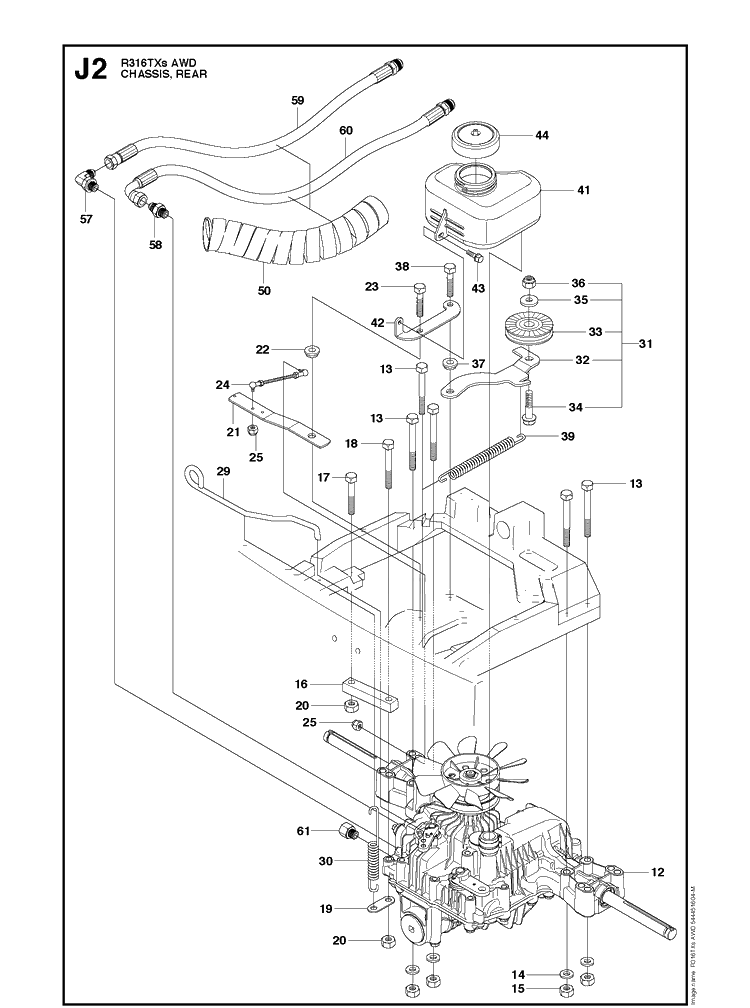 Chassis Rear 3 Diagram and Parts List for R316TXSAWD (966757801)(2012) Husqvarna Lawn Mower
