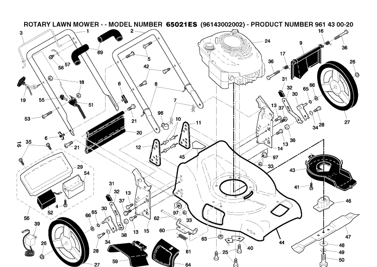 Product Complete 2 Diagram and Parts List for 65021ES (96143002002)(2007-05) Husqvarna Lawn Mower