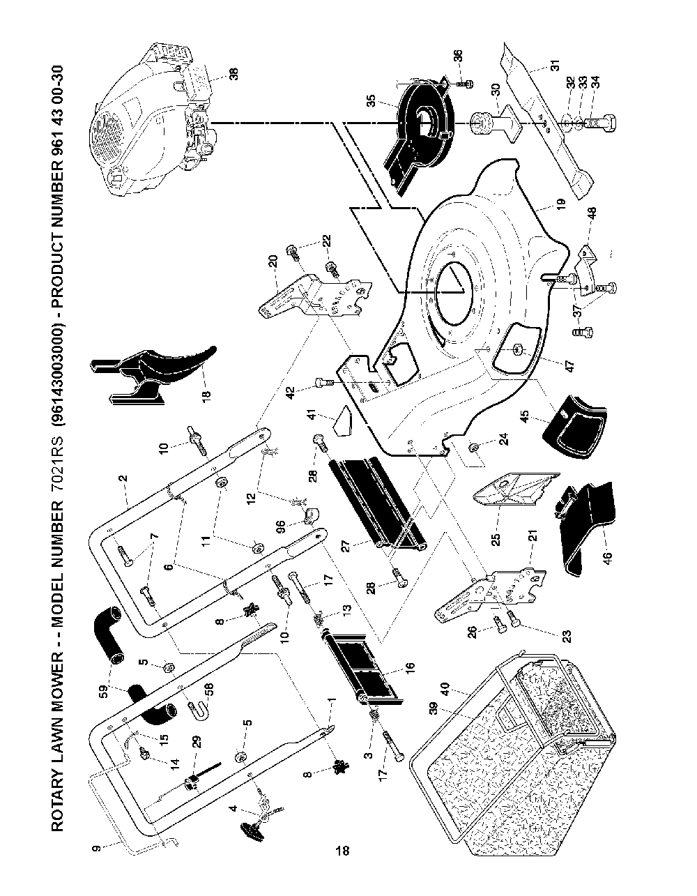 Frame Diagram and Parts List for 7021RS96143003000 2008-01 Husqvarna Lawn Mower