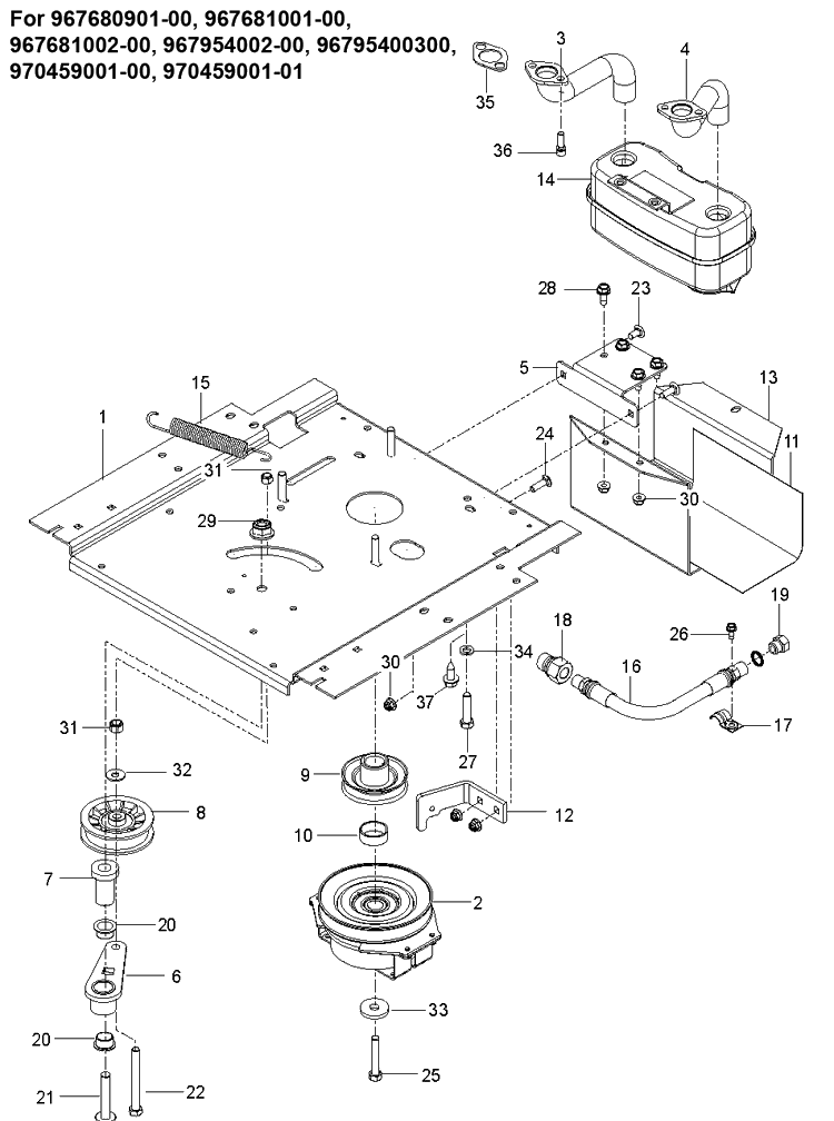 Engine Mounting, Guards And Muffler 2 Diagram and Parts List for Z254F  Husqvarna Lawn Mower