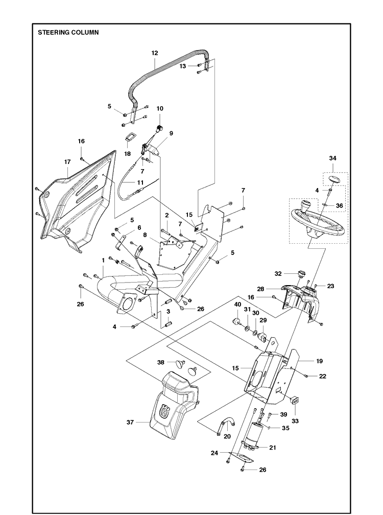 Steering Column Diagram and Parts List for P525D (967848001)(2019) Husqvarna Lawn Mower