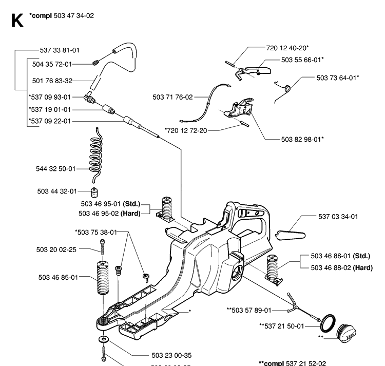 Fuel Tank Diagram and Parts List for 395XP/ (XPG)(20070100001-20102299999) Husqvarna Chainsaw