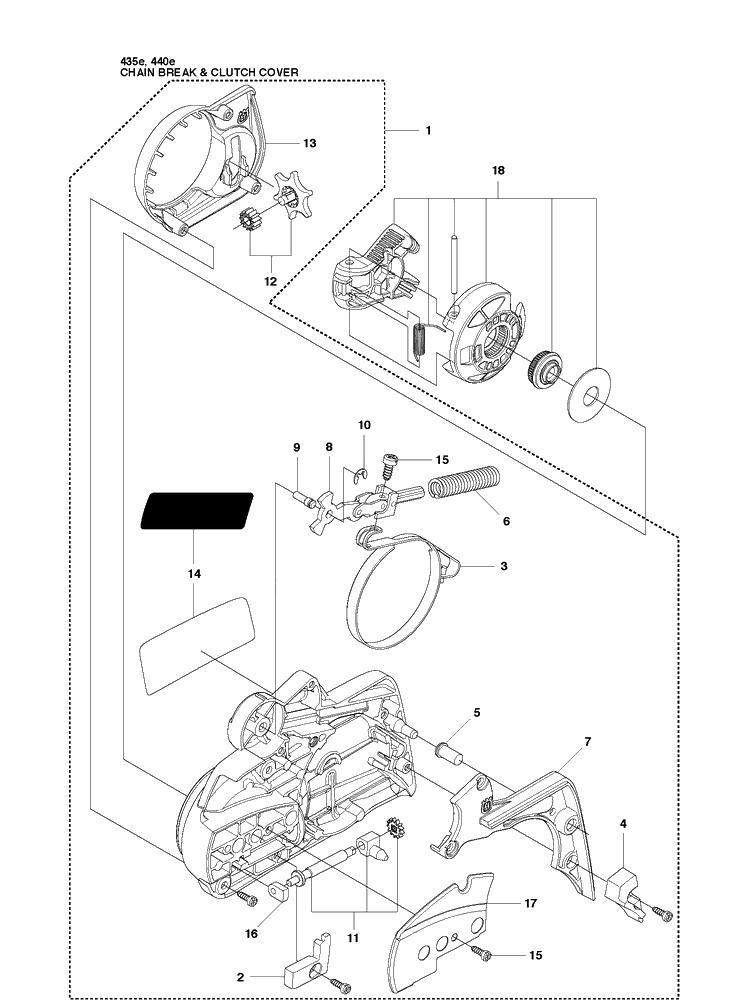 Chain Brake And Clutch Cover Diagram and Parts List for 435 20102300001-20111800000 Husqvarna Chainsaw