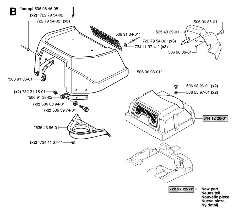 Hood Diagram and Parts List for R13AWD (965079901)(2006-01) Husqvarna Lawn Tractor