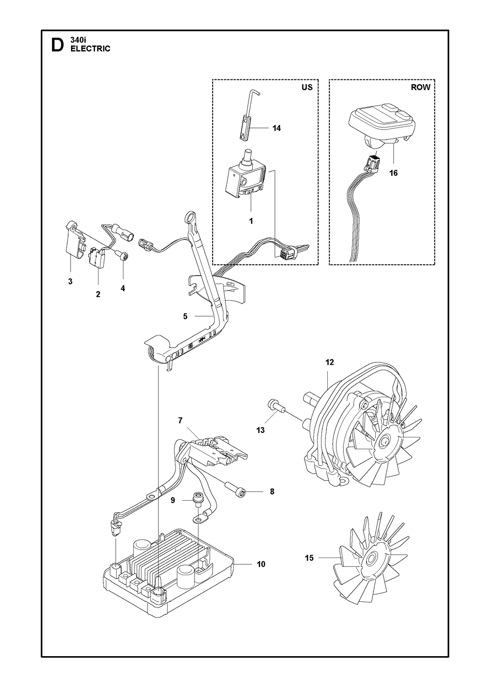 Electrical Diagram and Parts List for 340I  Husqvarna Chainsaw