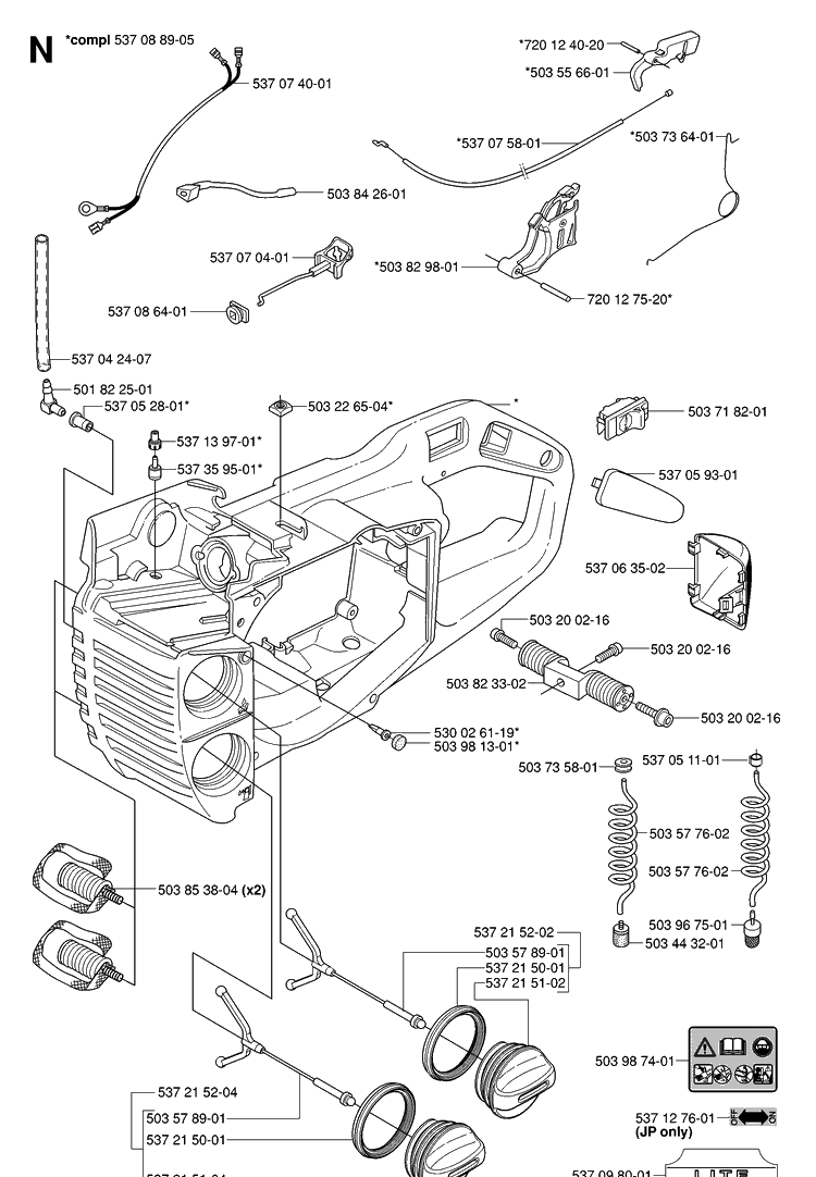 Fuel Tank Diagram and Parts List for 339XP 20063600001-20100600000 Husqvarna Chainsaw