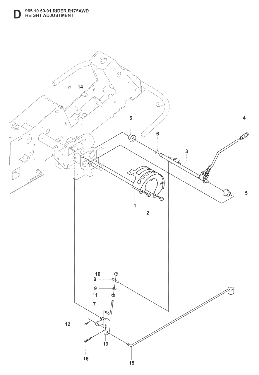 Height Adjustment Diagram and Parts List for R175AWD (965105001)(2008-06) Husqvarna Lawn Tractor