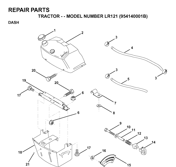 Dash Diagram and Parts List for LR121 (954140001B)(1997-01) Husqvarna Lawn Tractor