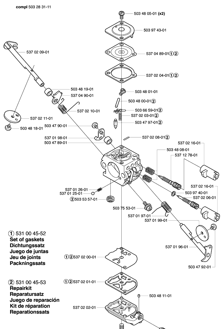 Carburetor Parts Diagram and Parts List for 322L 2002-01 Husqvarna Trimmer