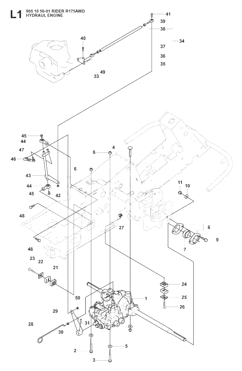 Hydraulic Pump - Motor Diagram and Parts List for R175AWD (965105001)(2008-06) Husqvarna Lawn Tractor