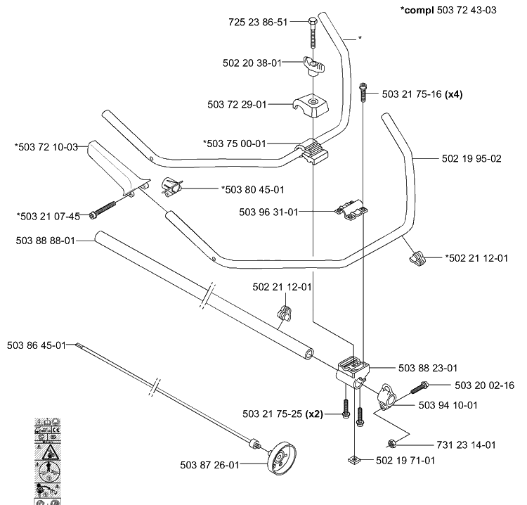 Shaft/Tube/Handle Diagram and Parts List for 322R 2000-04 Husqvarna Brush Cutter