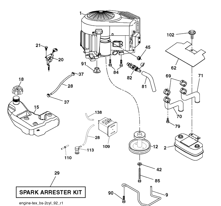 Engine Diagram and Parts List for YTH22V46 (96045004800)(2013-09) Husqvarna Lawn Tractor
