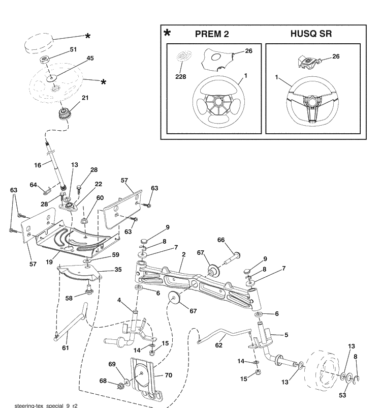 Steering Assembly Diagram and Parts List for 2246LS (96043006300)(2008-11) Husqvarna Lawn Mower