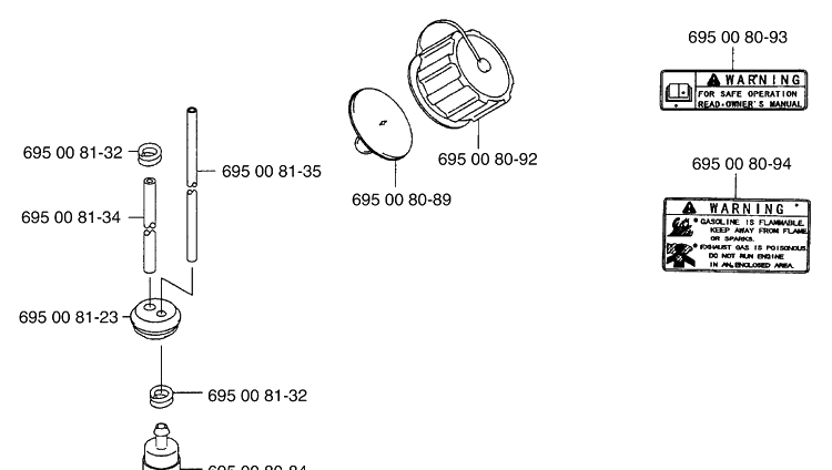 Fuel Line / Fuel Cap And Warning Decals Diagram and Parts List for 125BT 2003-07 Husqvarna Leaf Blower / Vacuum