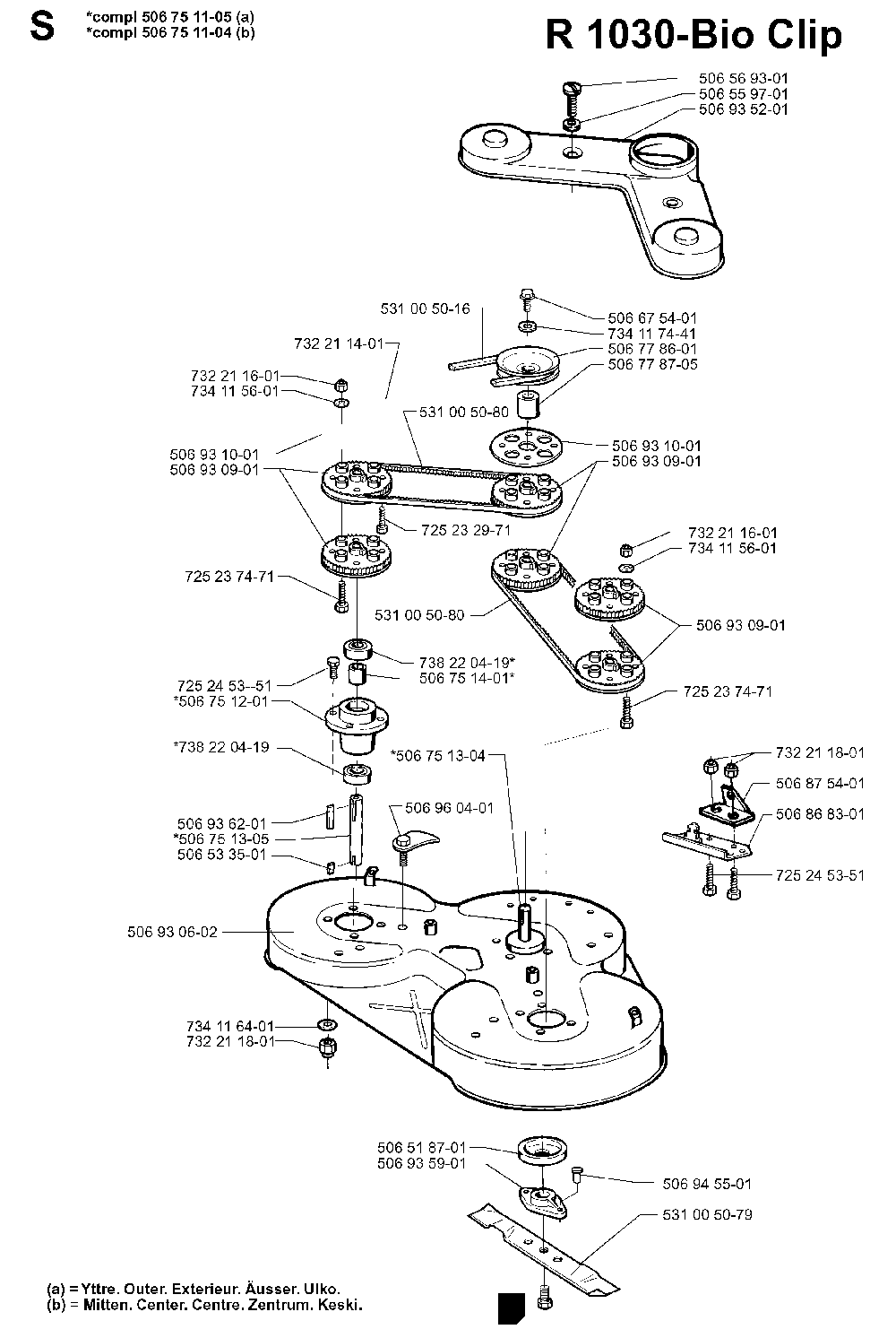 103cm Cutting Deck Diagram and Parts List for RIDER1030BIOCLIP 1997-05 Husqvarna Lawn Tractor