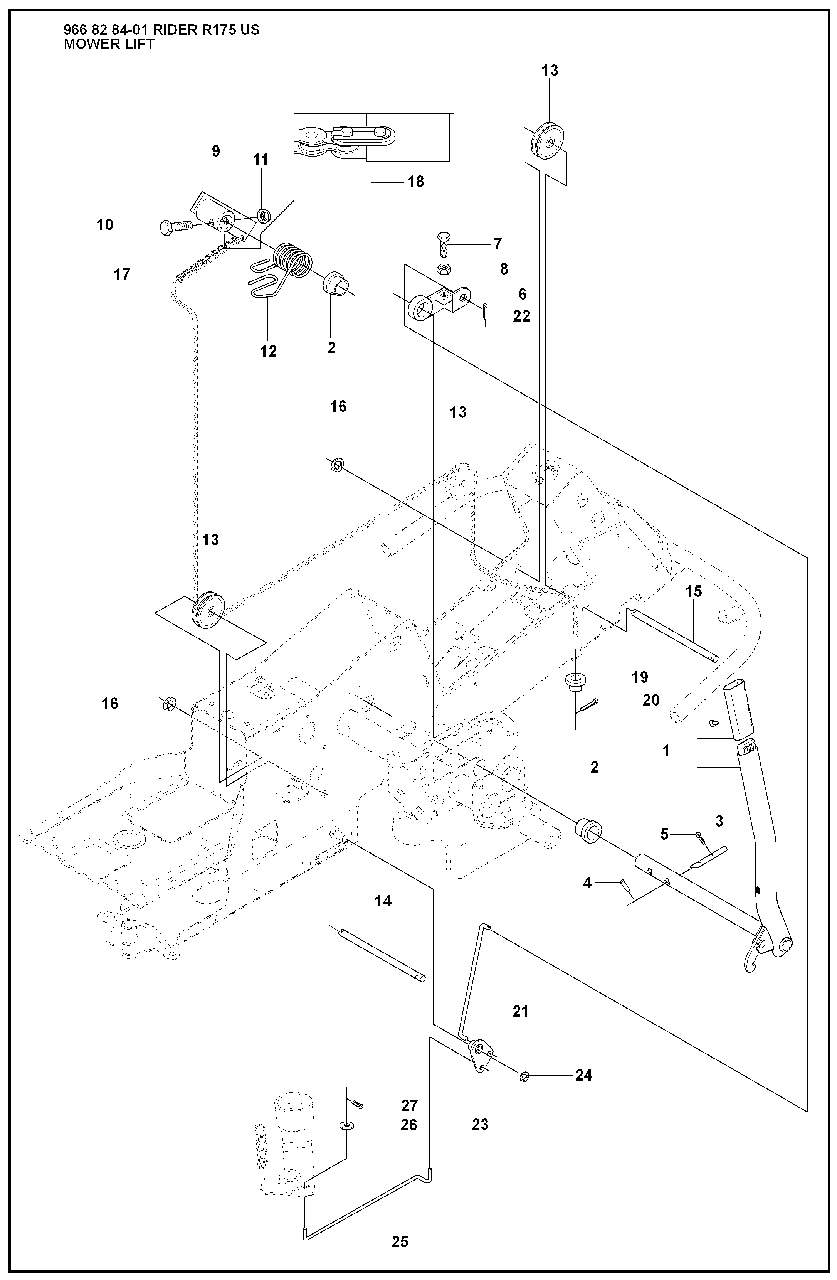 Mower Lift Diagram and Parts List for R175 2008-05 Husqvarna Lawn Tractor