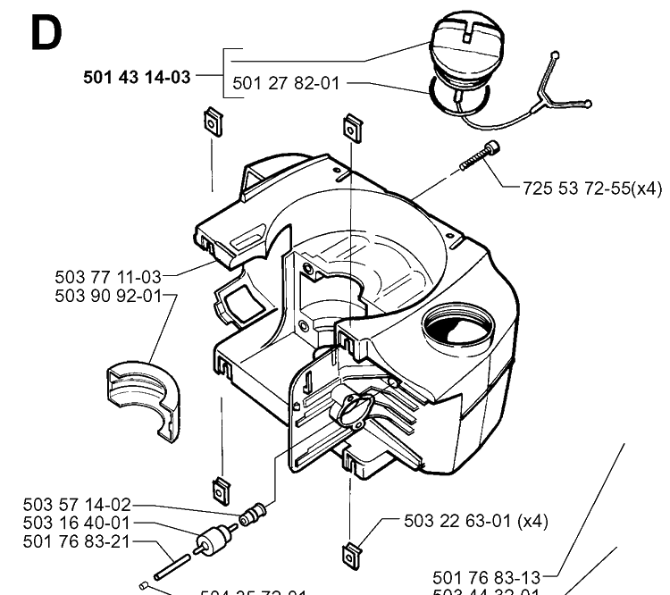 Crankcase Diagram and Parts List for 225HBV 19970500001-20000100000 Husqvarna Leaf Blower / Vacuum