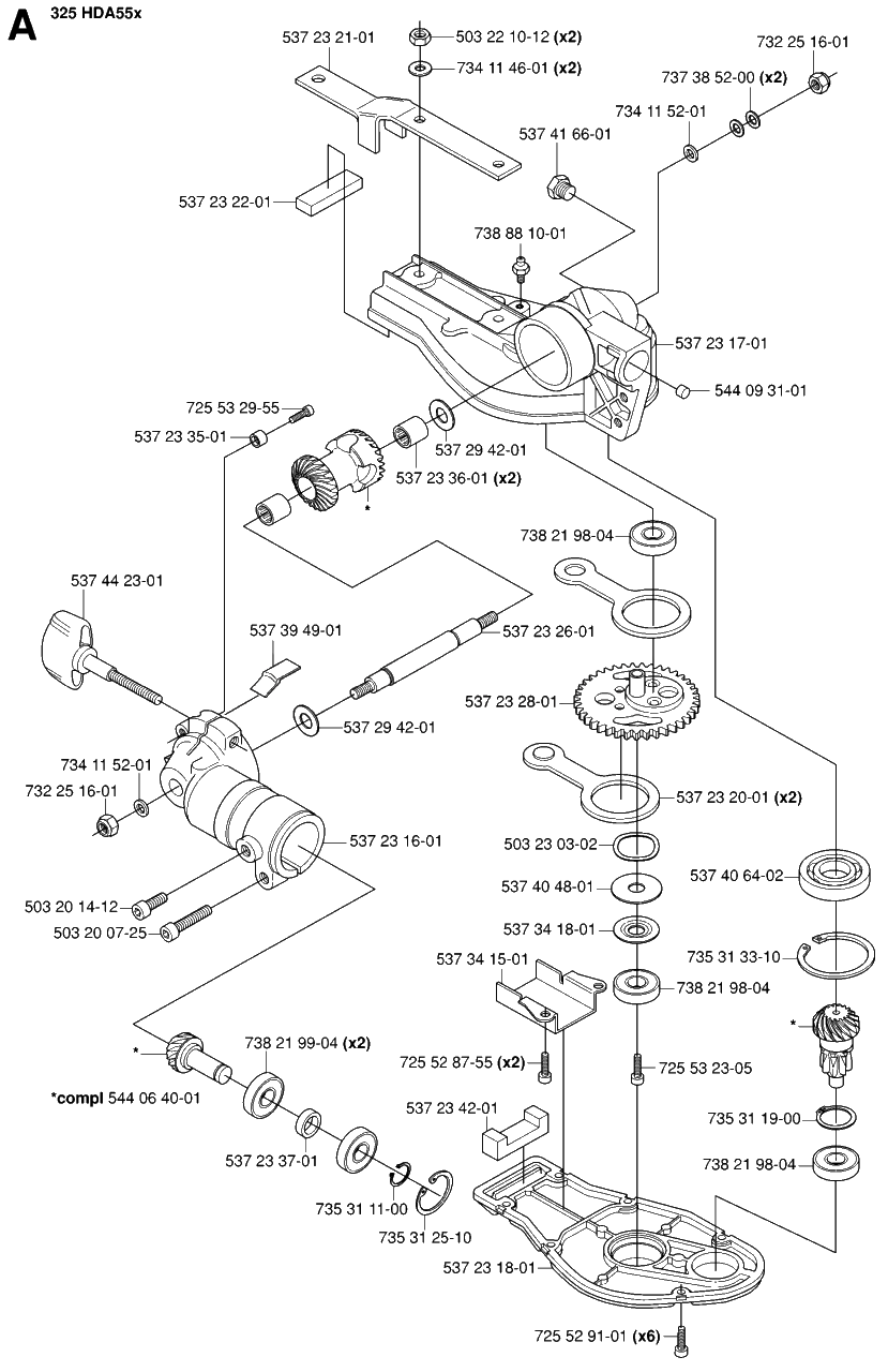 Gear Housing 2 Diagram and Parts List for 325HDA55X 20053600001 - 20054000000 Husqvarna Hedge Trimmer