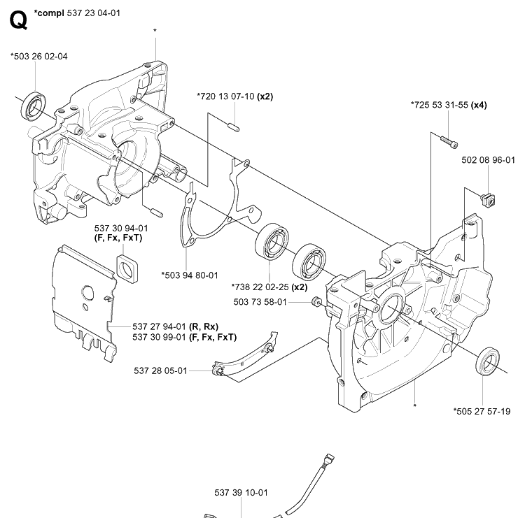 Crankcase Diagram and Parts List for 343F 20043100001-20064000000 Husqvarna Brush Cutter