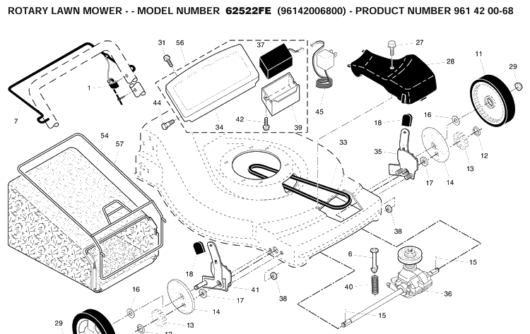 Repair Parts 1 Diagram and Parts List for 62522FE (96142006800)(2009-01) Husqvarna Lawn Mower