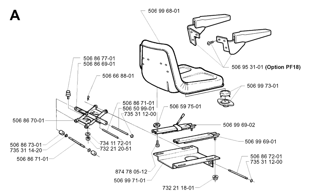 Seat Diagram and Parts List for PF18 2001-01 Husqvarna Lawn Tractor