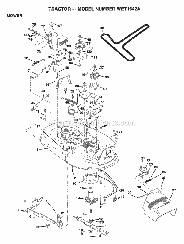 Mower Diagram and Parts List for WET1642A 1995 Husqvarna Lawn Tractor