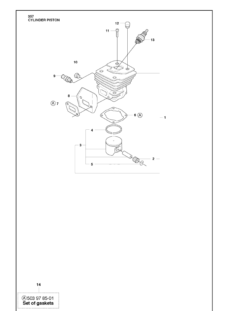 Cylinder Piston Diagram and Parts List for 357 2010-02 Husqvarna Chainsaw