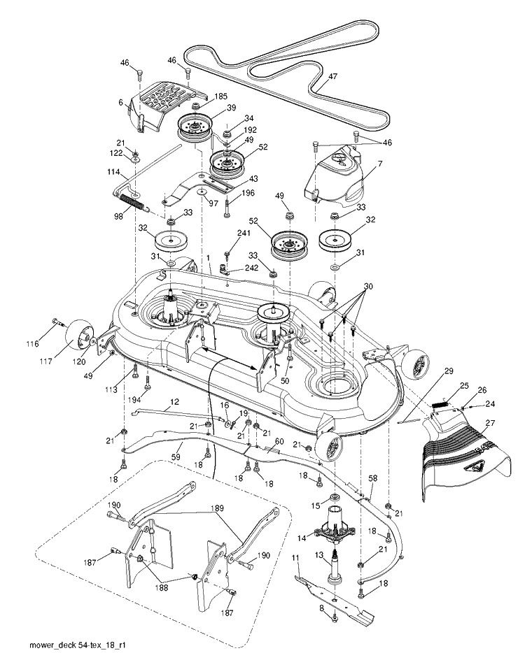 Mower Deck / Cutting Deck Diagram and Parts List for YTH2454 (96043009301)(2010-04) Husqvarna Lawn Tractor