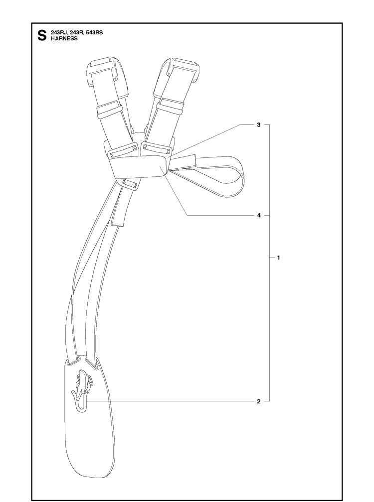 Harness Diagram and Parts List for 543RS 20113200001-20121000000 Husqvarna Brush Cutter